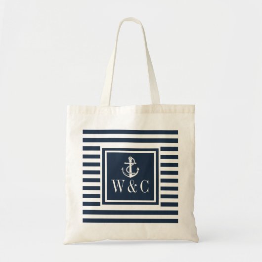 Tote Bag Ancre nautique Monogramme Marine Bleu Bleu (Devant)