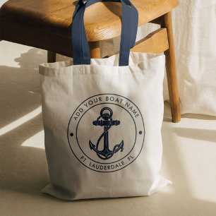 Tote Bag Ancre nautique Nom du bateau bleu marine Personnal