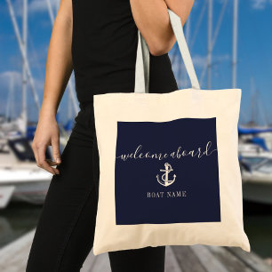 Tote Bag Ancre nautique Nom du bateau Marine Blue Welcome A