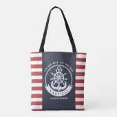 Tote Bag Ancre nautique, Roue, Bleu marine, Bandes rouges (Dos)