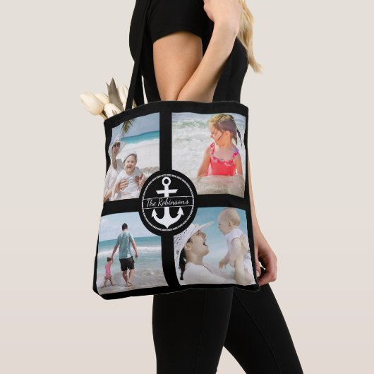 Tote Bag Ancre personnalisée Collage photo noir (De près)