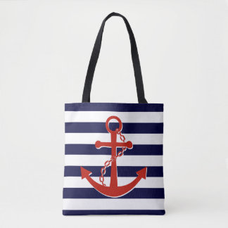 Tote Bag Ancre rouge marine Plage Stripes