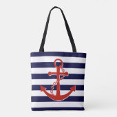 Tote Bag Ancre rouge marine Plage Stripes (Dos)