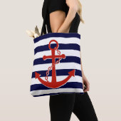 Tote Bag Ancre rouge marine Plage Stripes (De près)