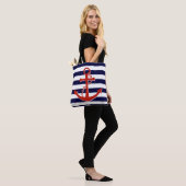 Tote Bag Ancre rouge marine Plage Stripes (Sur le modèle)