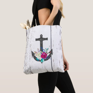 Tote Bag Ancre rustique de plage & Floraison audacieuse d'é