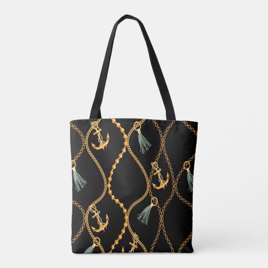 Tote Bag Ancres et chaînes noires Nautiques (Dos)