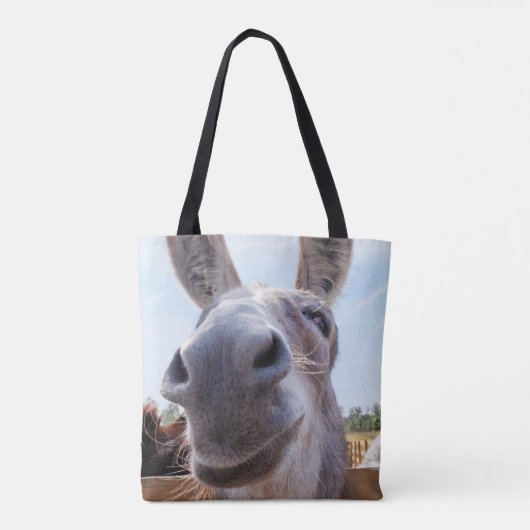 Tote Bag Âne souriant gris comique (Dos)