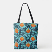 Tote Bag Anémone de William Morris, bleu d'indigo et corail (Dos)