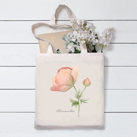 Tote Bag Anémone Simple Fleur à l'aquarelle avec nom