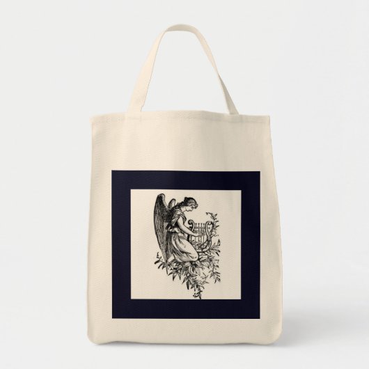 Tote Bag Ange avec harpe et flore (Devant)