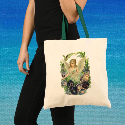 Tote Bag Ange de Pâques victorien avec fleurs de pensée vio