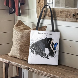 Tote Bag Ange gothique ailes Chat noir