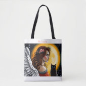 Tote Bag Ange gothique personnalisé Chat noir Lune pleine (Devant)
