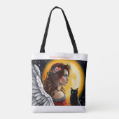 Tote Bag Ange gothique personnalisé Chat noir Lune pleine (Dos)