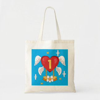 Tote Bag Angelic Wings Heart With Number One in The middle