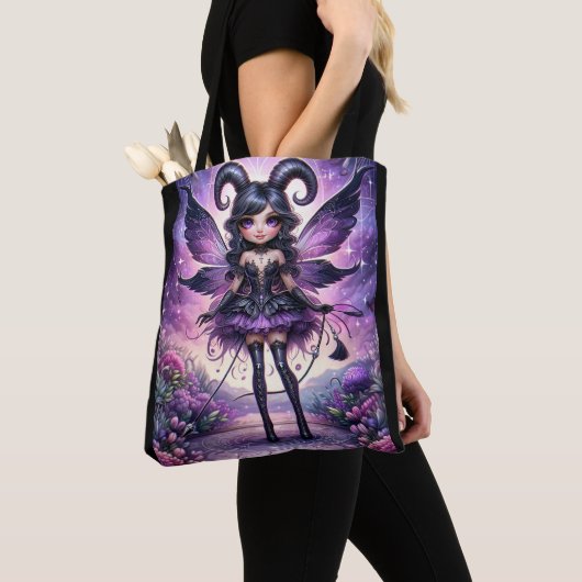 Tote Bag Angelina Purple Gothique Fée Scorpio Hornes Zodiac (De près)