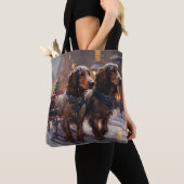 Tote Bag Anglais Cocker Spaniel Noël Festin Saison (De près)