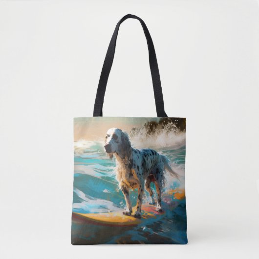 Tote Bag Anglais Setter Beach Surfing Painting (Devant)