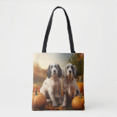 Tote Bag Anglais Setter Puppy Automne Citrouille de plaisir (Devant)