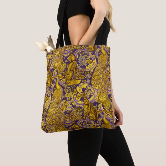 TOTE BAG ANIMAL FORESTIER, FOX, PEACOCK, HARE OR PURPLE FLO (De près)