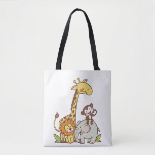 Tote Bag Animaux caricaturaux mignons - Giraffe, Lion & Sin