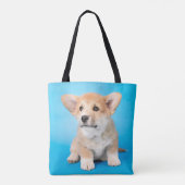 Tote Bag Animaux de bébés cutest | Chiot de Corgi en bleu (Dos)