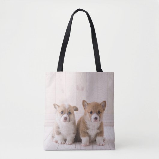 Tote Bag Animaux de bébés cutest | Deux Bébés Corgis assis (Devant)