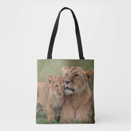 Tote Bag Animaux de bébés cutest | Lion Cub & Mother (Devant)