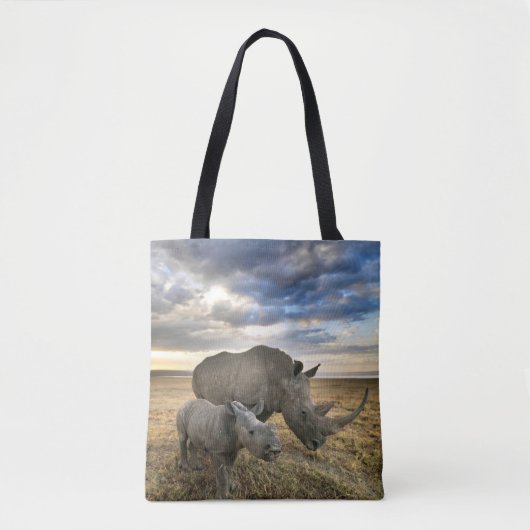Tote Bag Animaux de bébés cutest | White Rhino & Calf (Devant)