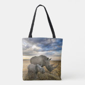 Tote Bag Animaux de bébés cutest | White Rhino & Calf (Dos)