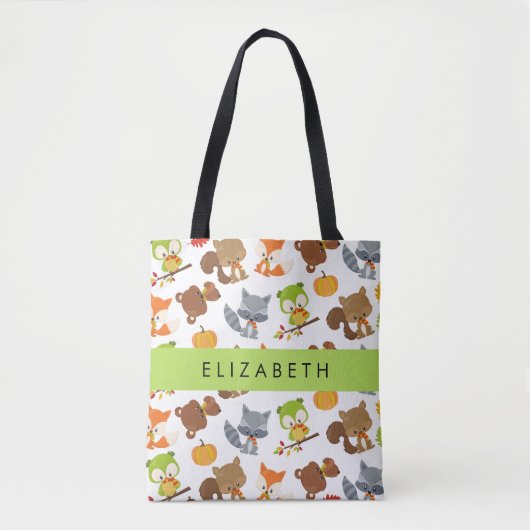 Tote Bag Animaux de forêt, Animaux de forêt, Votre nom (Devant)