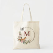 Tote Bag Animaux de la Forêt Rustique Fleurs Monogramme Dem (Devant)