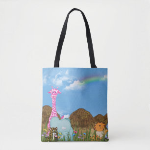Tote Bag animaux de la jungle avec arc-en-ciel