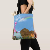Tote Bag animaux de la jungle avec arc-en-ciel (De près)