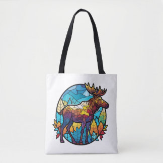 Tote Bag Animaux d'orignal Portrait Vitrail Faune Libre
