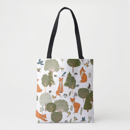 Tote Bag Animaux forestiers : renards, oiseaux motifs (Devant)
