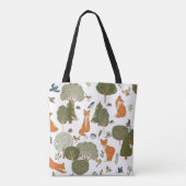 Tote Bag Animaux forestiers : renards, oiseaux motifs (Dos)