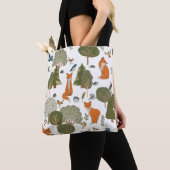Tote Bag Animaux forestiers : renards, oiseaux motifs (De près)