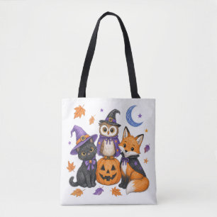 Tote Bag Animaux mignons d'Halloween - Sorcière Chat noir H