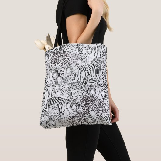 Tote Bag Animaux modernes de tigres léopards noirs blancs (De près)