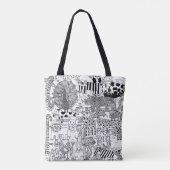 Tote Bag Animaux sauvages Art dessiné à la main noire et bl (Dos)