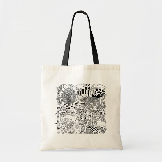 Tote Bag Animaux sauvages Main dessinée Art noir et blanc (Devant)