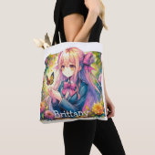 Tote Bag Anime Girl and Butterfly Watercolor Personnalisée (De près)