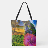 Tote Bag Anini Beach, Kauai Hawaiian Collage Beach Bag (Dos)