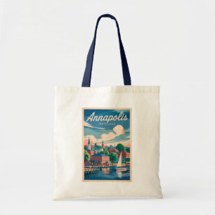 Tote Bag Annapolis Maryland Skyline Travel Art Vintage