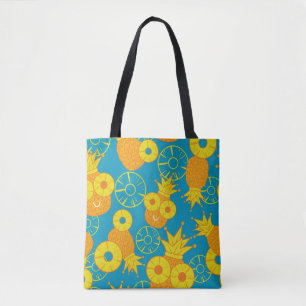 Tote Bag Anneaux d'ananas : Caricature de Doodle Vintage.