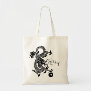 Tote Bag Année dragon chinoise Coupe de papier noir Monogra