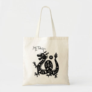 Tote Bag Année dragon chinoise Coupe de papier noir Monogra