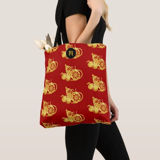 Tote Bag Année Rat Chinoise Zodiac Gold Papier coupé Monogr (De près)